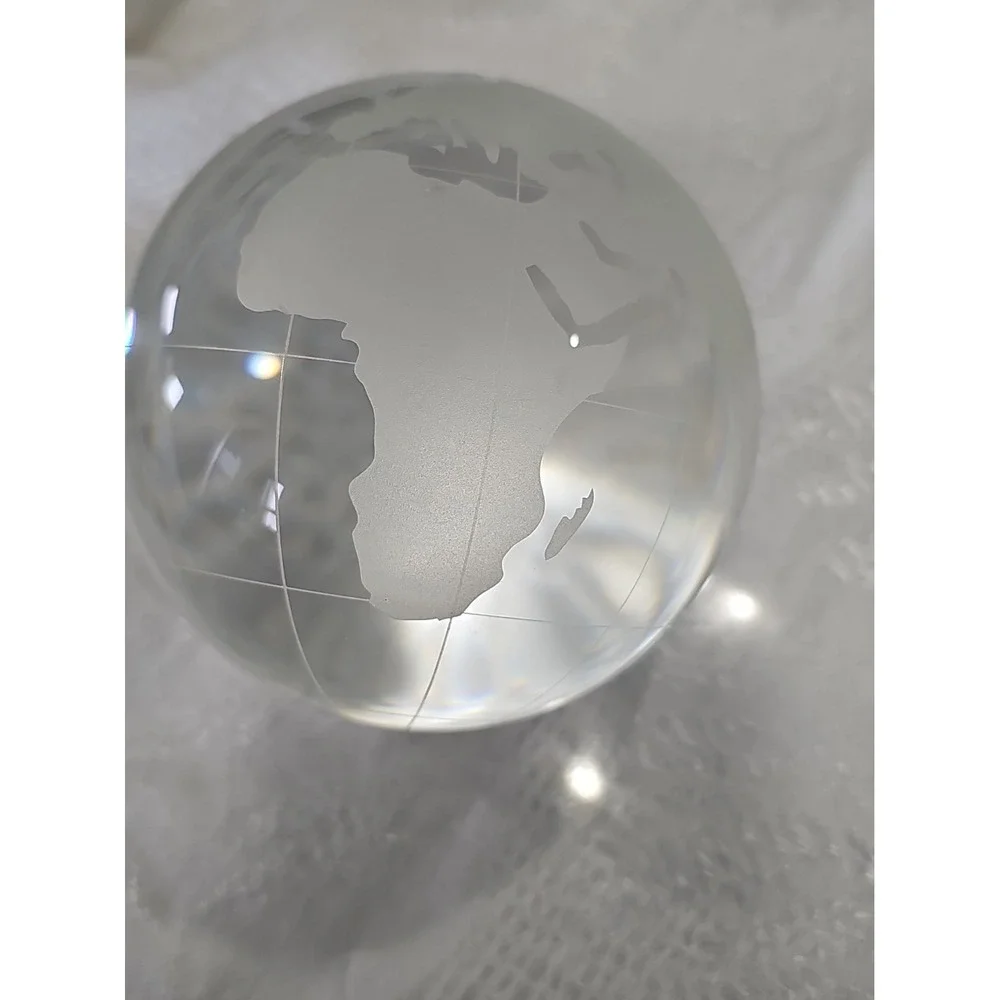 Vintage World Globe Paperweight Clear Frosted Glass Ball 3